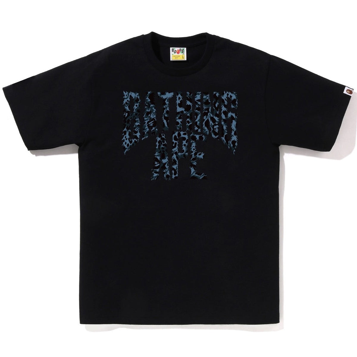 A BATHING APE BAPE WILD LEOPARD PATTERN NYC LOGO TEE BLACK NAVY