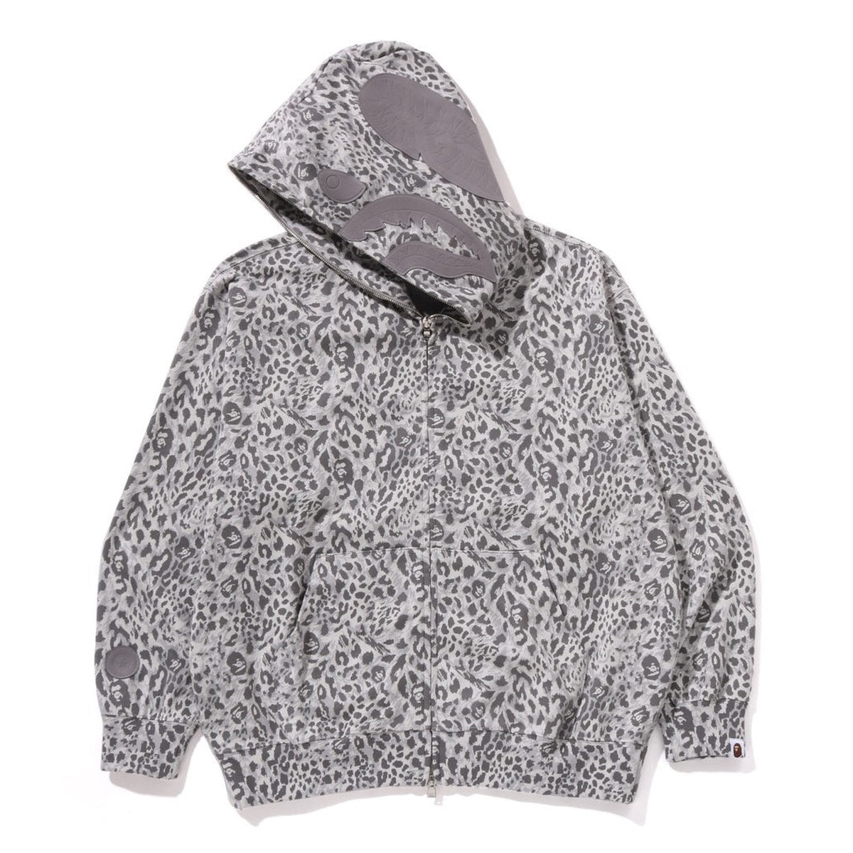 A BATHING APE BAPE WILD LEOPARD PATTERN SHARK RELAXED FULL ZIP HOODIE GRAY