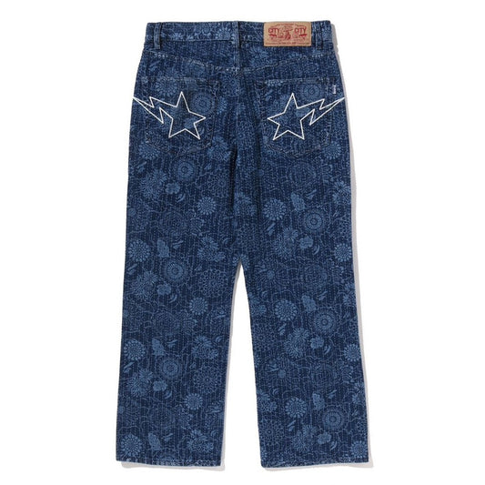 A BATHING APE BAPE JAPANESE INDIGO ART CAMO RELAXED FIT DENIM PANTS INDIGO