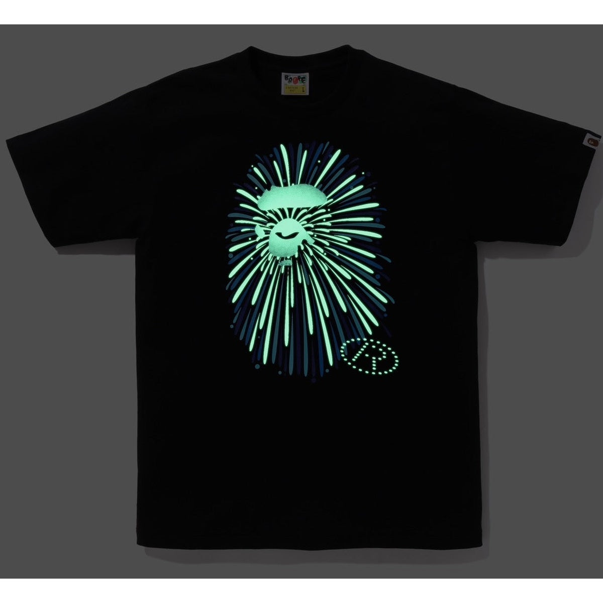 A BATHING APE BAPE APE HEAD FIREWORK TEE #1 BLACK BLUE