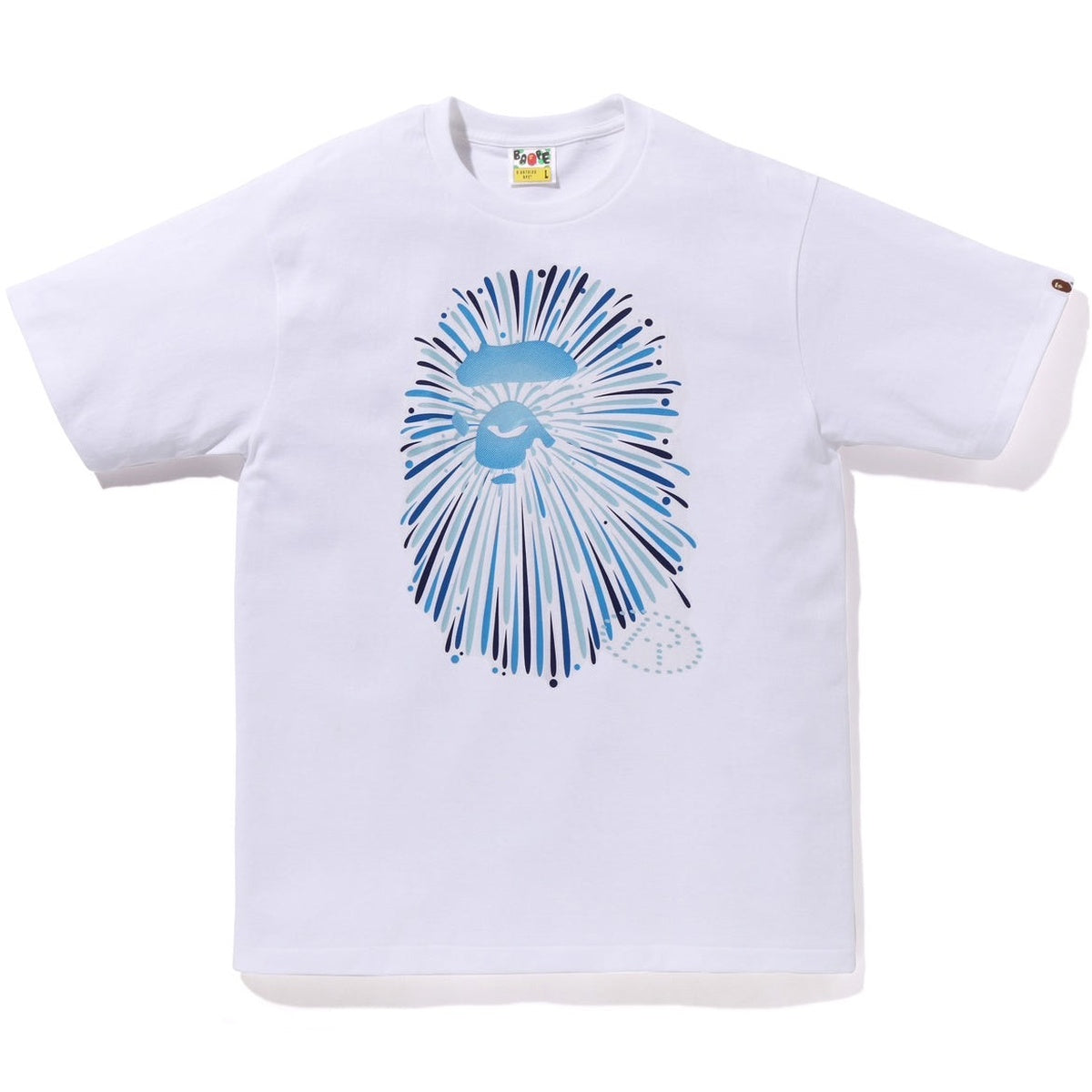 A BATHING APE BAPE APE HEAD FIREWORK TEE #1 WHITE BLUE