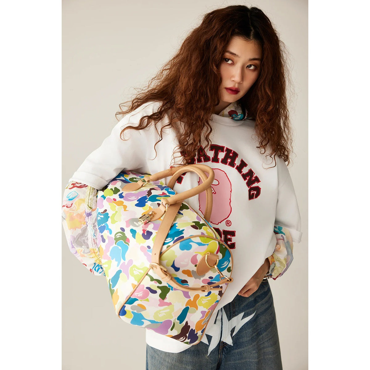 A BATHING APE BAPE Ladies' MULTI CAMO BOSTON BAG MULTI