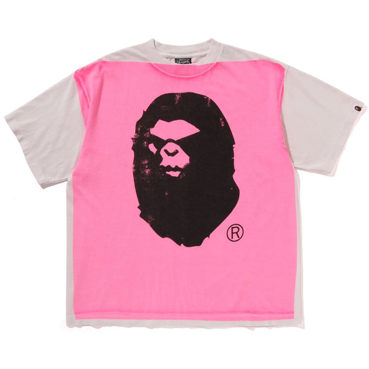 A BATHING APE BAPE SAINT MXXXXXX MAD FACE HANDPRINTING TEE WHITE X PINK