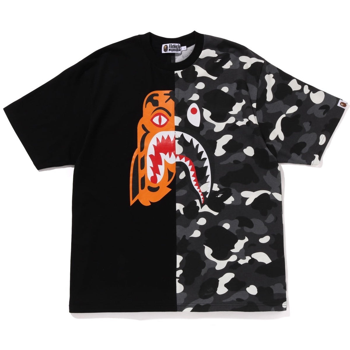 A BATHING APE BAPE CITY CAMO TIGER SHARK RELAXED FIT TEE BLACK