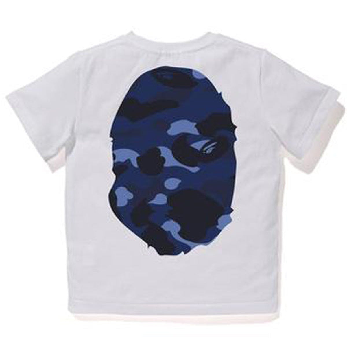 A BATHING APE BAPE KIDS COLOR CAMO BIG APE HEAD TEE WHITE NAVY
