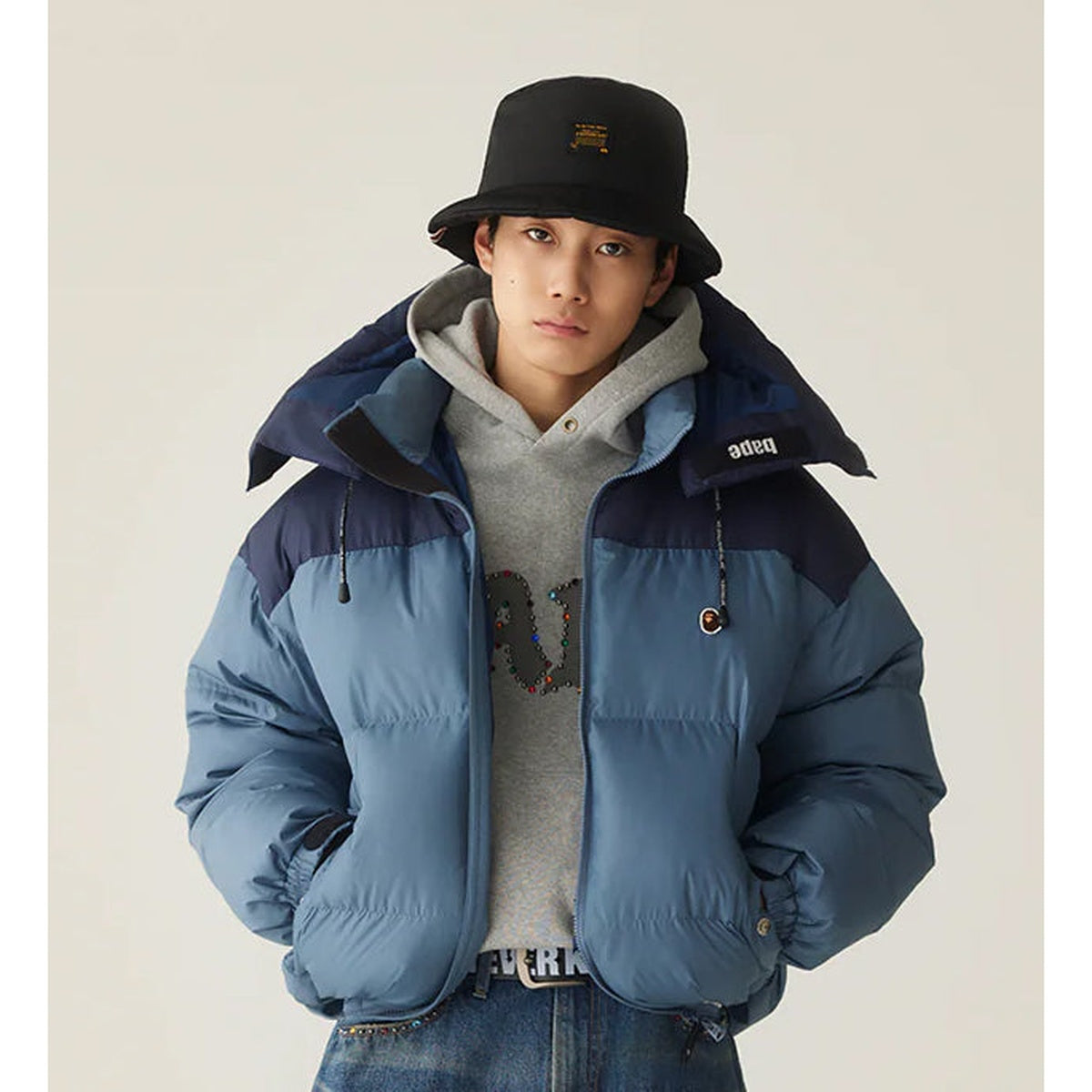 A BATHING APR ONE POINT RELAXED FIT DOWN JACKET BLUE
