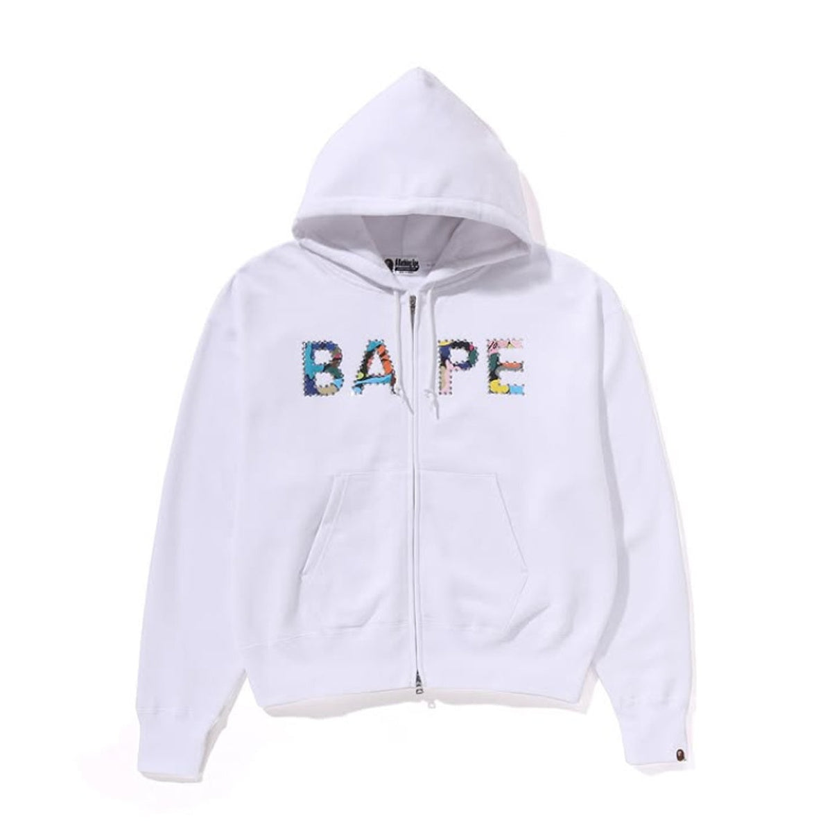 A BATHING APE BAPE Ladies' MULTI CAMO CRYSTAL LOGO WIDE ZIP HOODIE WHITE