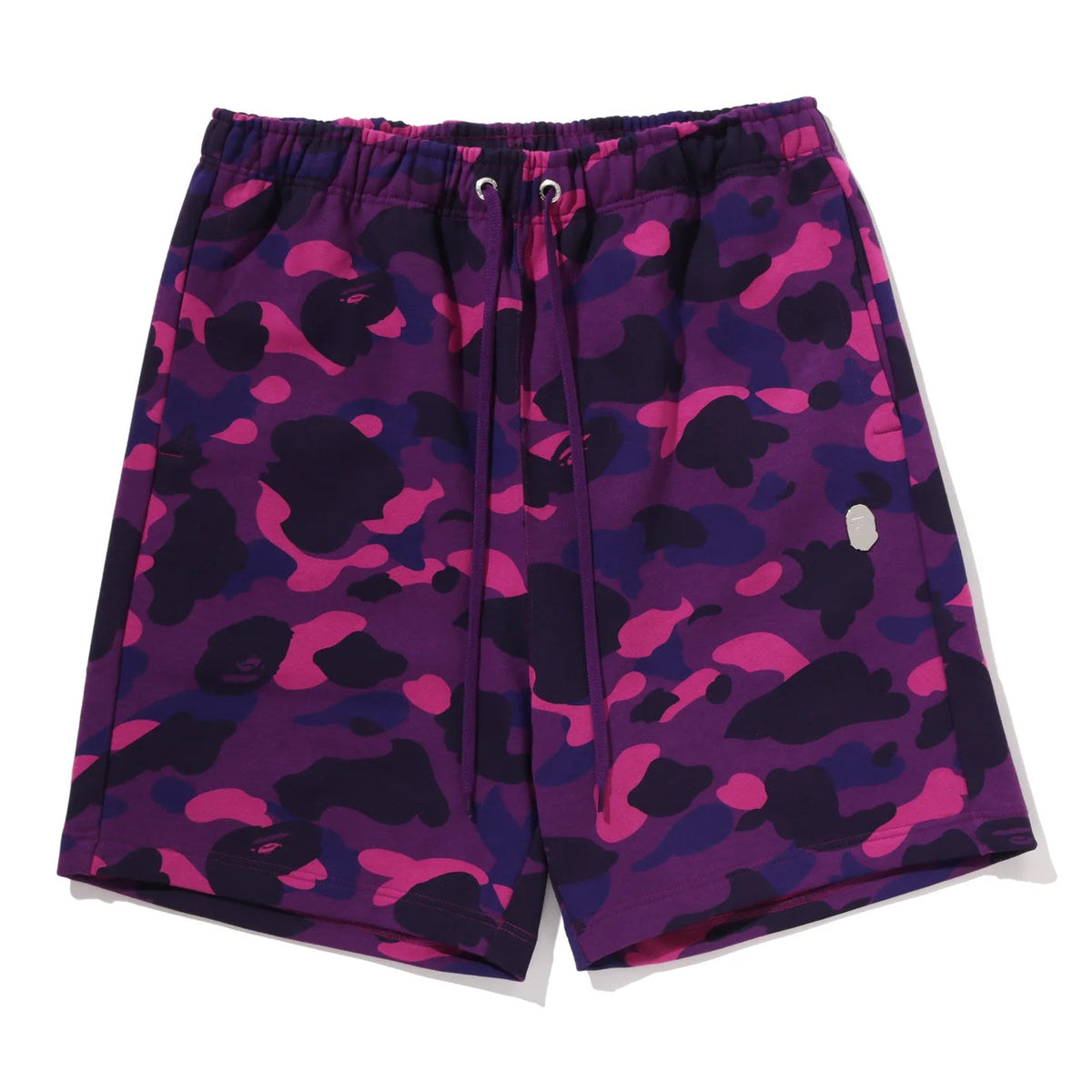A BATHING APE BAPE COLOR CAMO METAL APE HEAD RELAXED FIT SWEAT SHORTS PURPLE