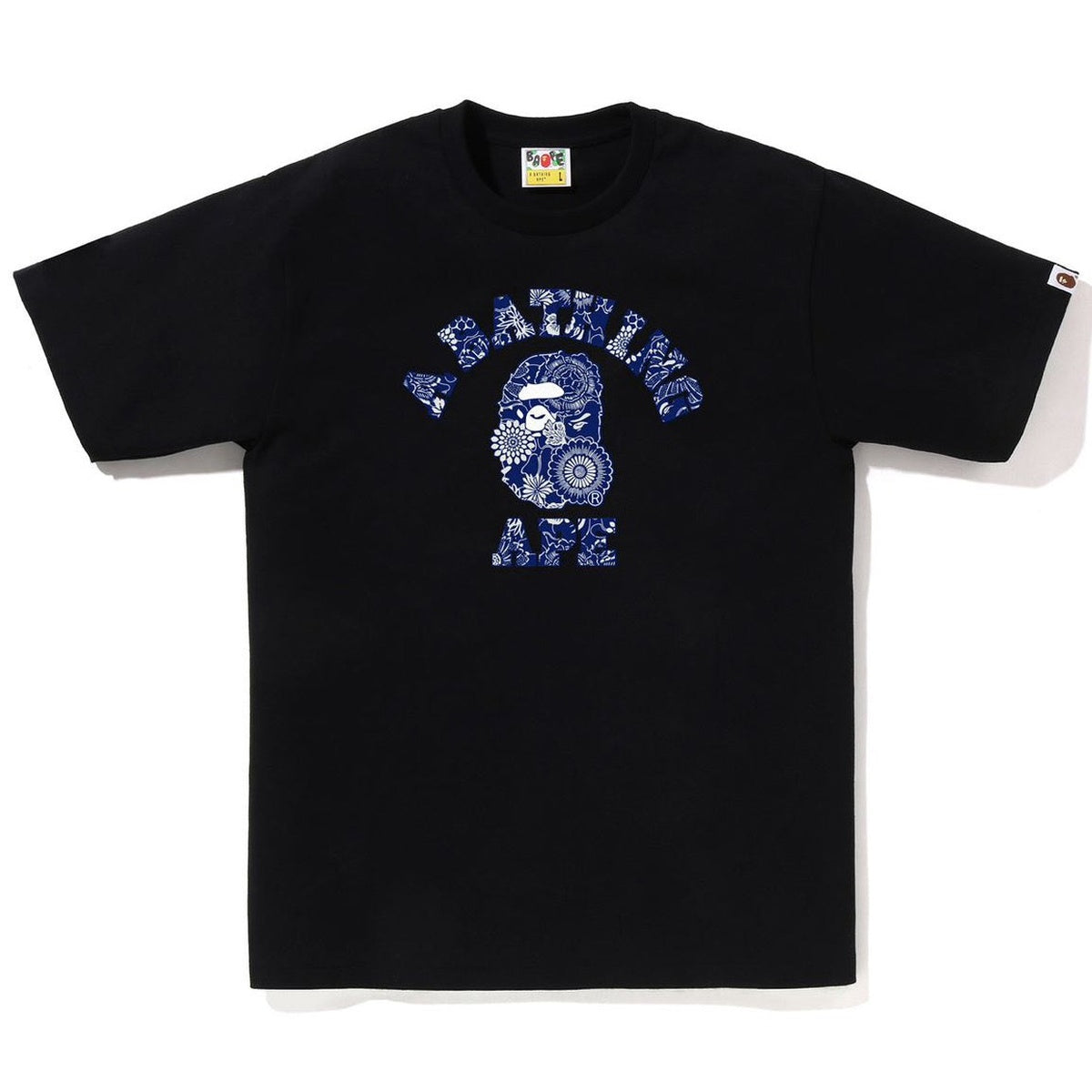 A BATHING APE BAPE JAPANESE INDIGO ART CAMO COLLEGE TEE BLACK NAVY