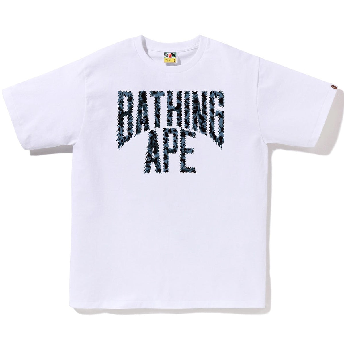 A BATHING APE BAPE WILD LEOPARD PATTERN NYC LOGO TEE WHITE NAVY
