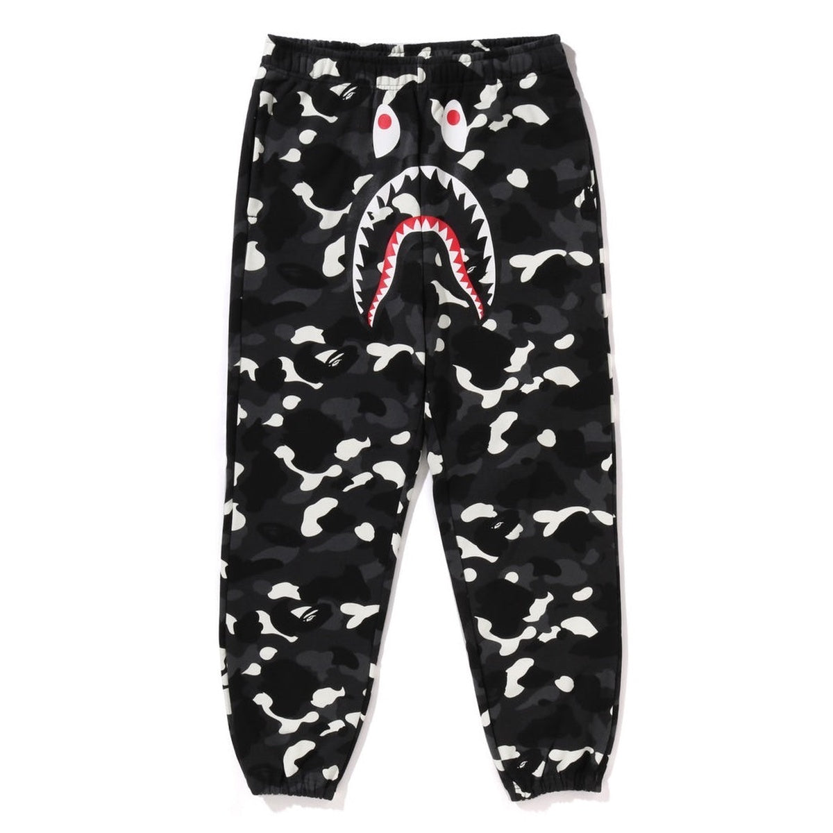 A BATHING APE BAPE CITY CAMO SHARK RELAXED FIT SWEAT PANTS BLACK