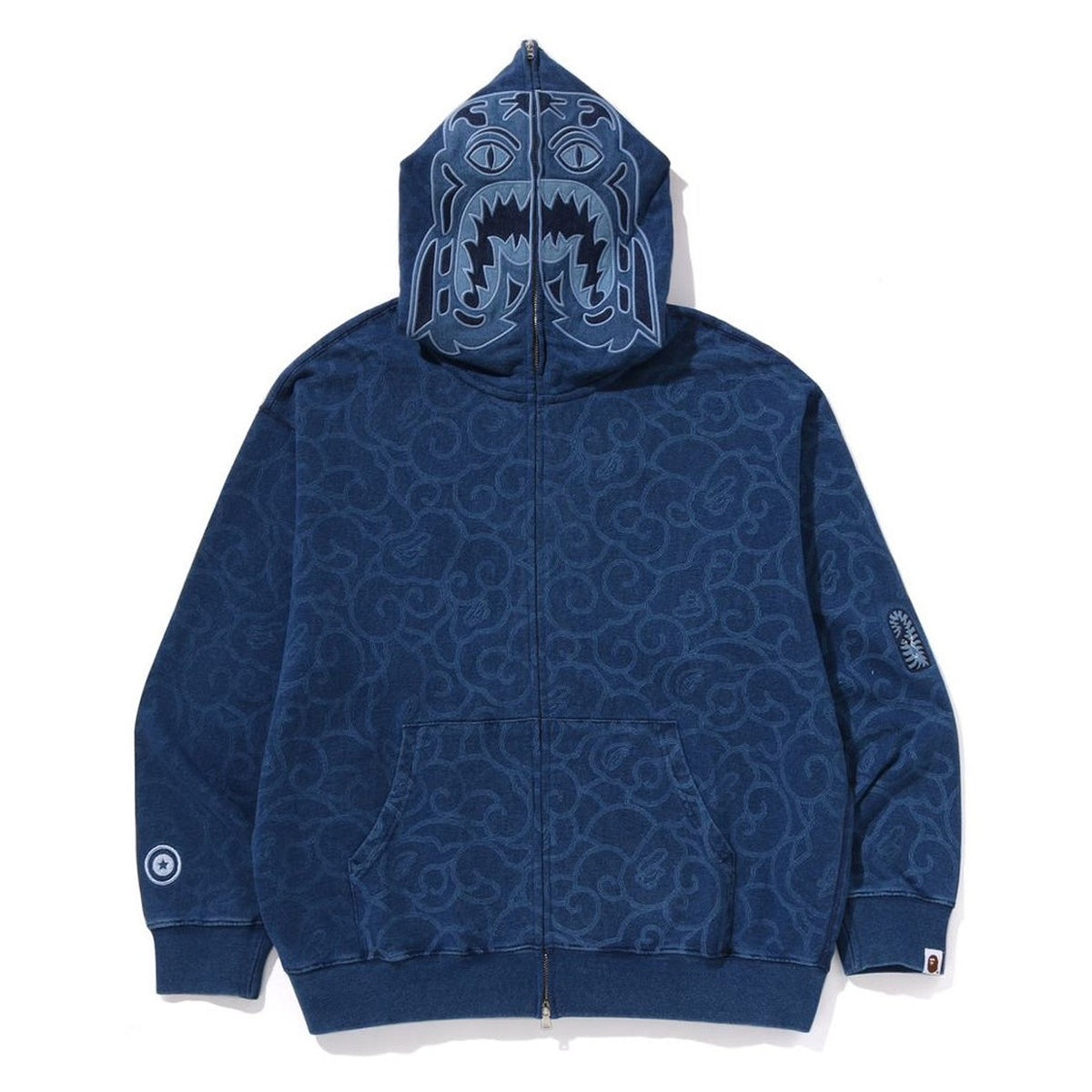 A BATHING APE BAPE CLOUD CAMO TIGER UPCYCLED RELAXED FIT FULL ZIP HOODIE NAVY