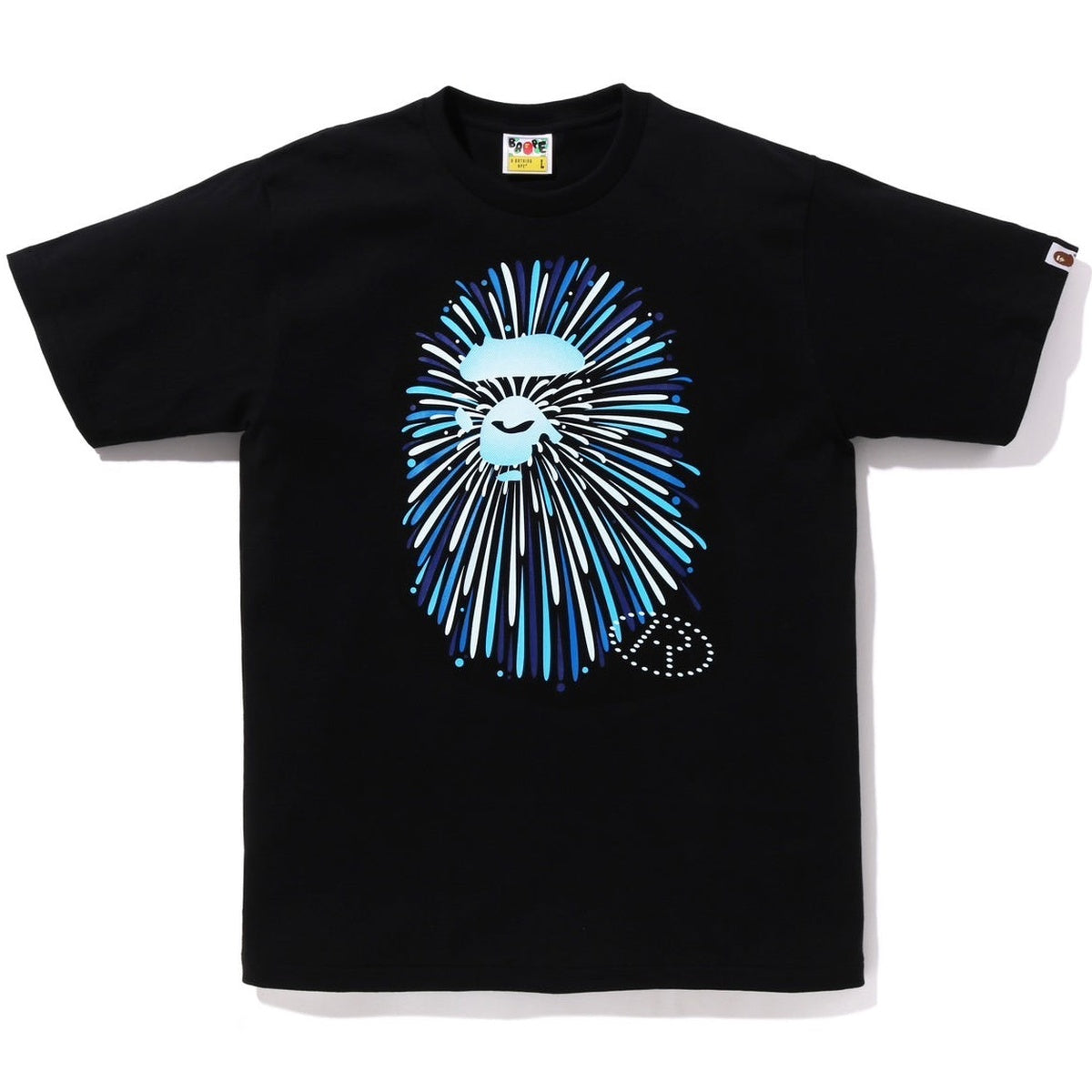 A BATHING APE BAPE APE HEAD FIREWORK TEE #1 BLACK BLUE