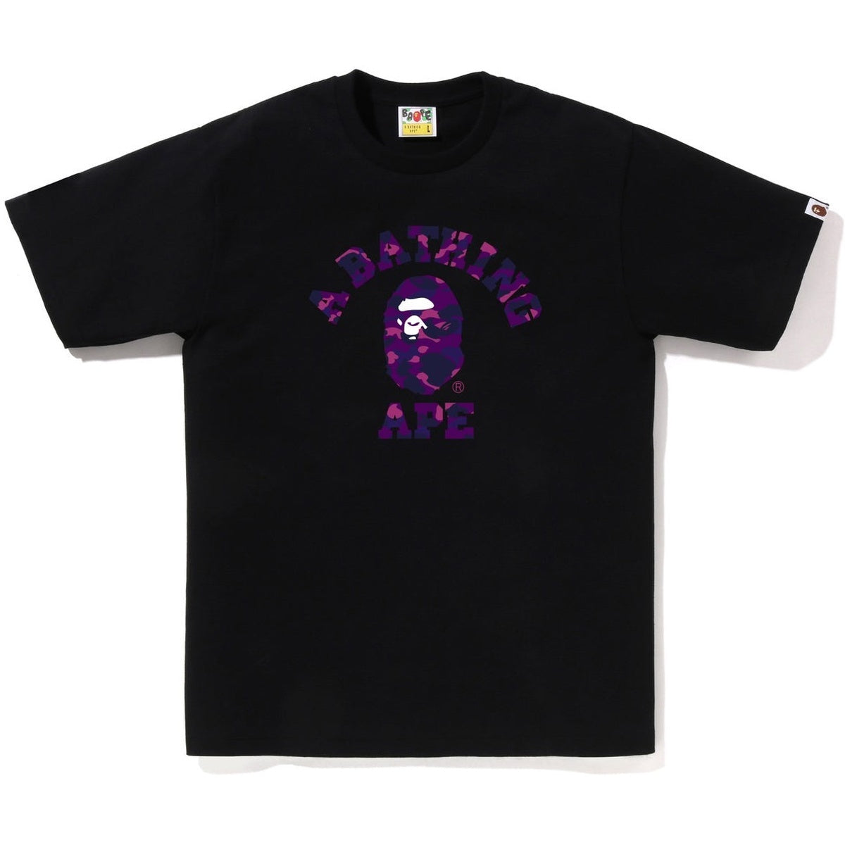 A BATHING APE BAPE COLOR CAMO COLLEGE TEE BLACK PURPLE