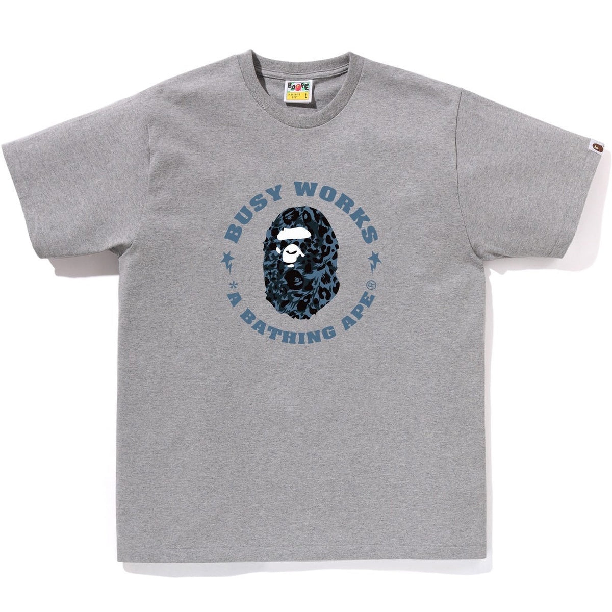 A BATHING APE BAPE WILD LEOPARD PATTERN BUSY WORKS STA TEE GRAY