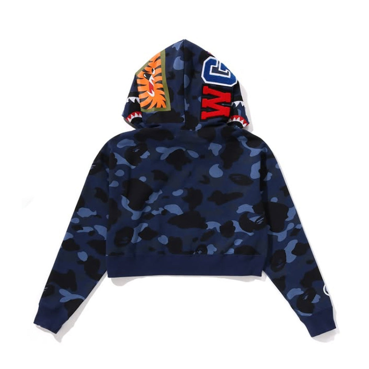 A BATHING APE BAPE Ladies' COLOR CAMO CRYSTAL STONE SHARK CROPPED FULL ZIP HOODIE NAVY