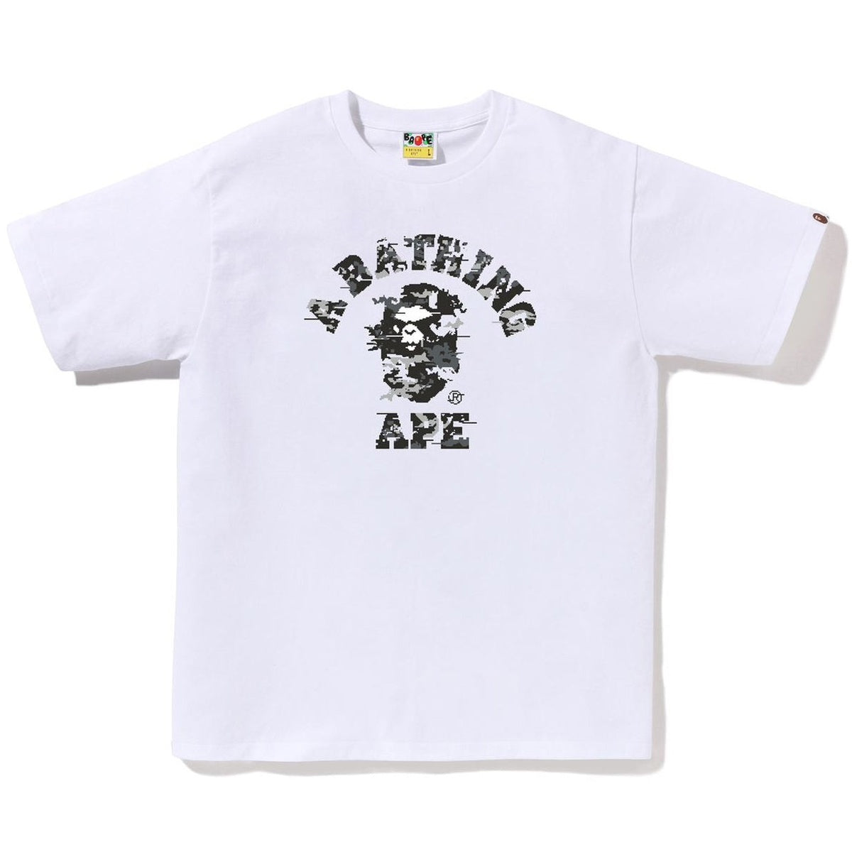 A BATHING APE BAPE MULTI PIXEL CAMO COLLEGE TEE WHITE BLACK