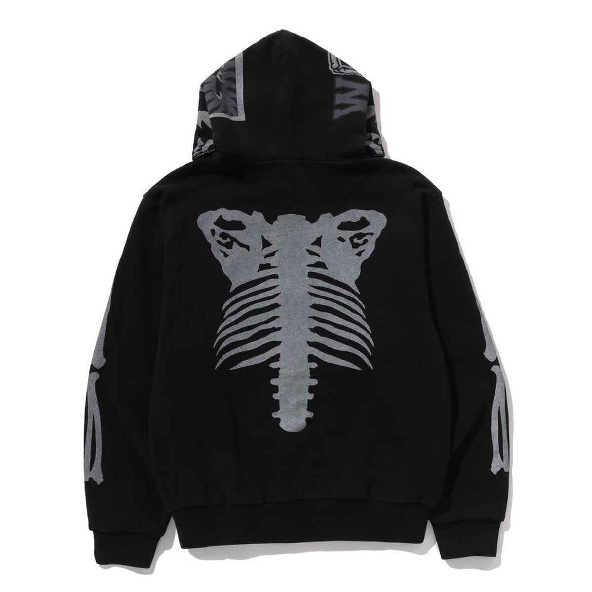 A BATHING APE BAPE SKELETON SHARK HEAVY WASHED CROPPED FIT FULL ZIP HOODIE BLACK