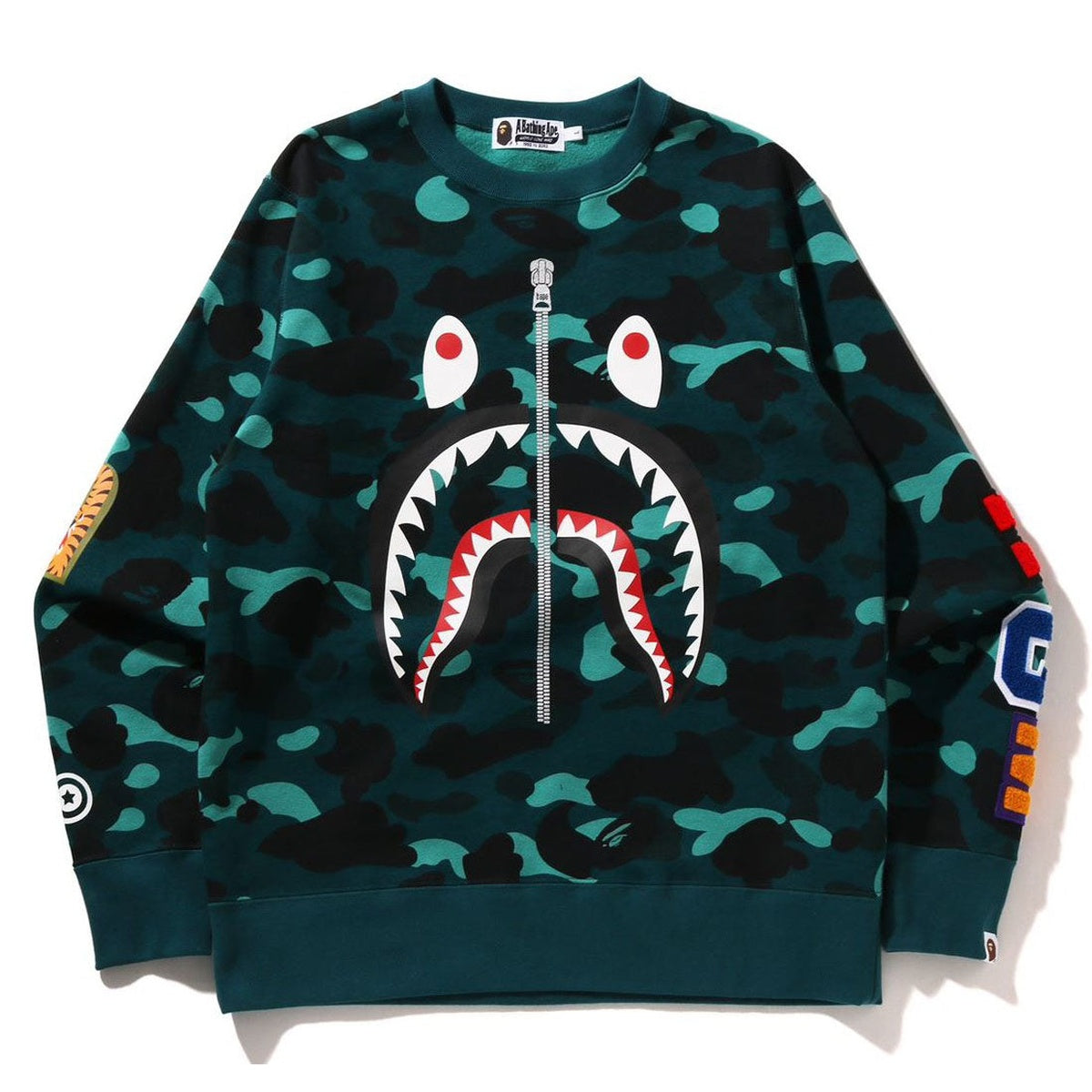 A BATHING APE BAPE COLOR CAMO SHARK CREWNECK SWEAT SHIRT GREEN
