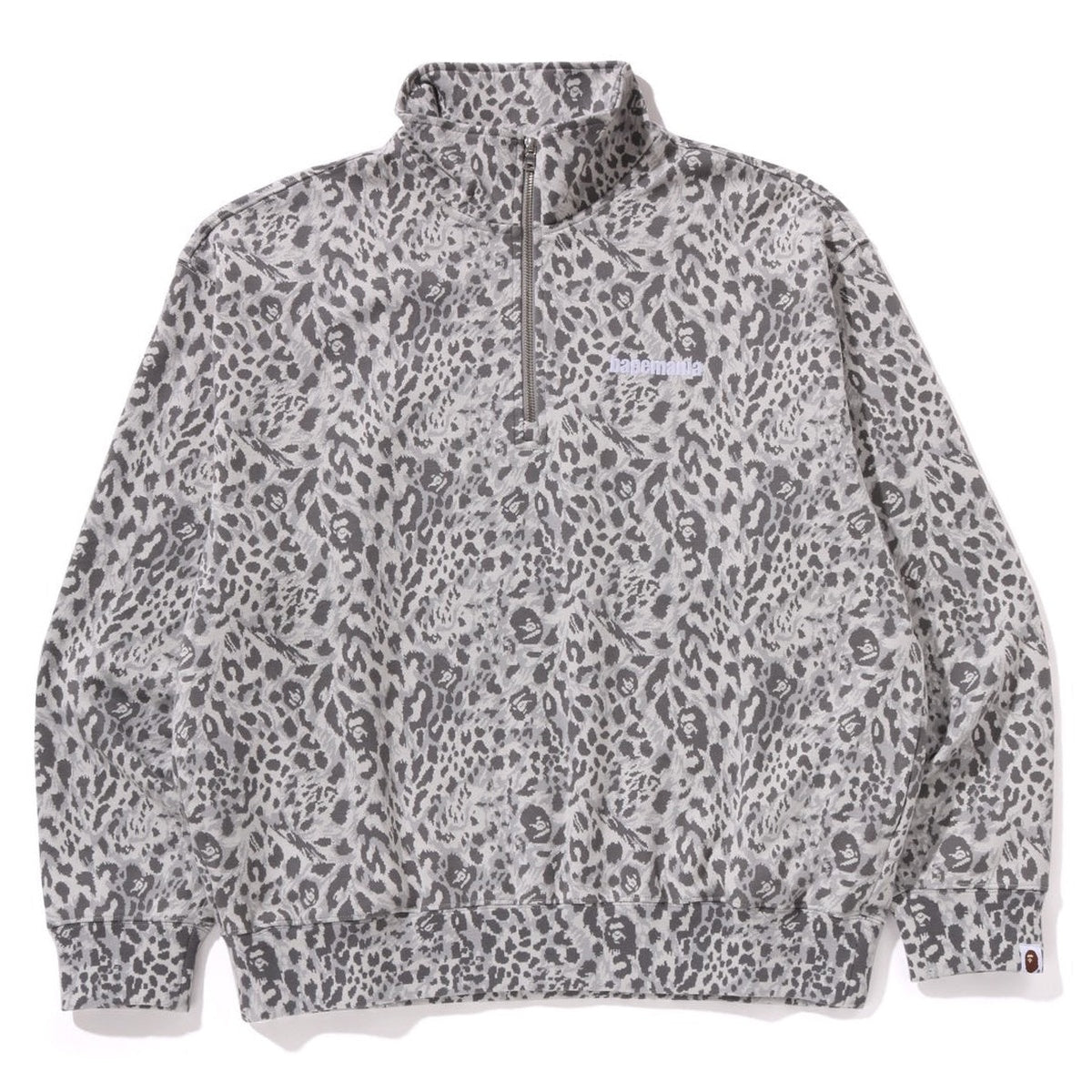 A BATHING APR WILD LEOPARD PATTERN RELAXED HALF ZIP SWEAT SHIRT GRAY