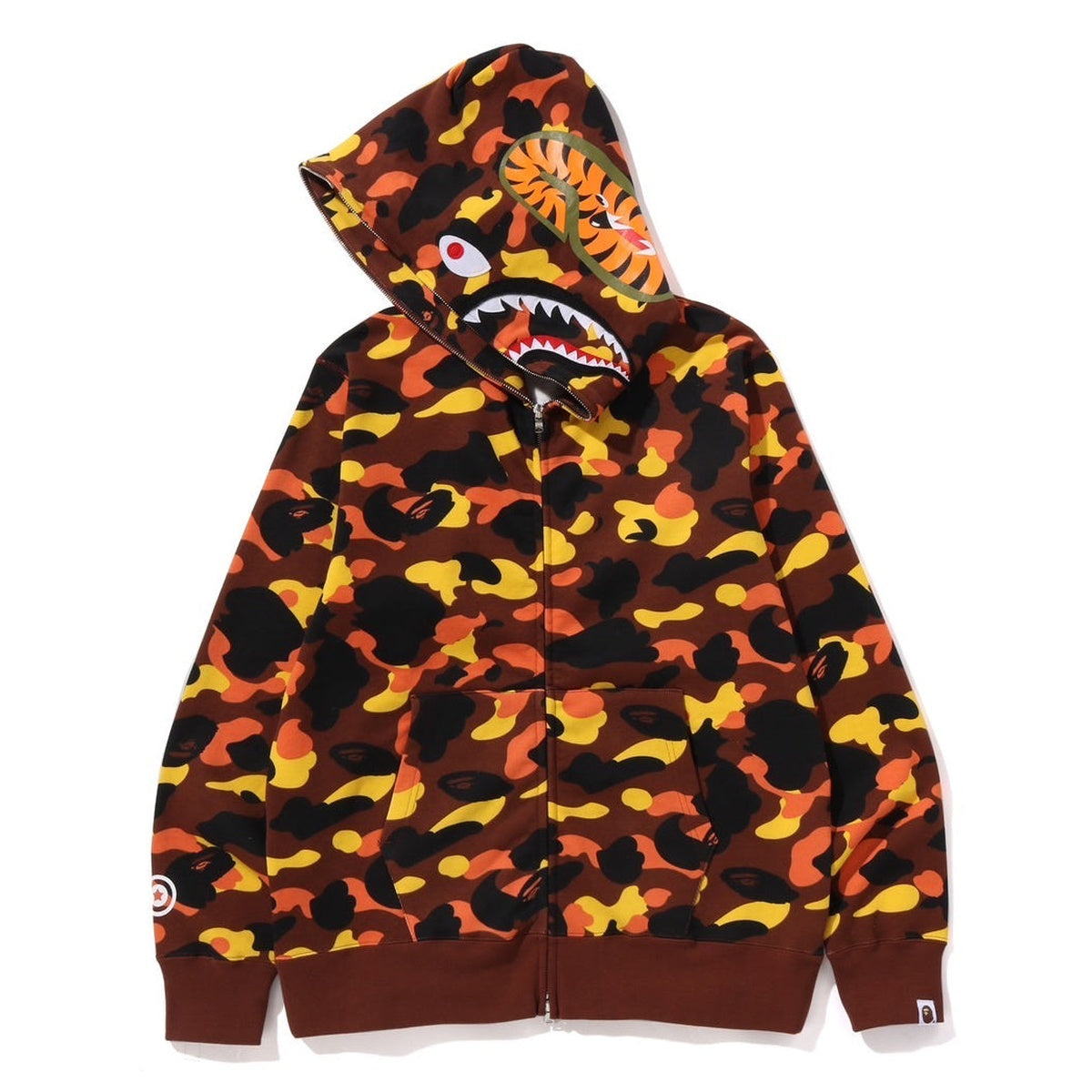 A BATHING APE BAPE 1ST CAMO SHARK FULL ZIP HOODIE ORANGE