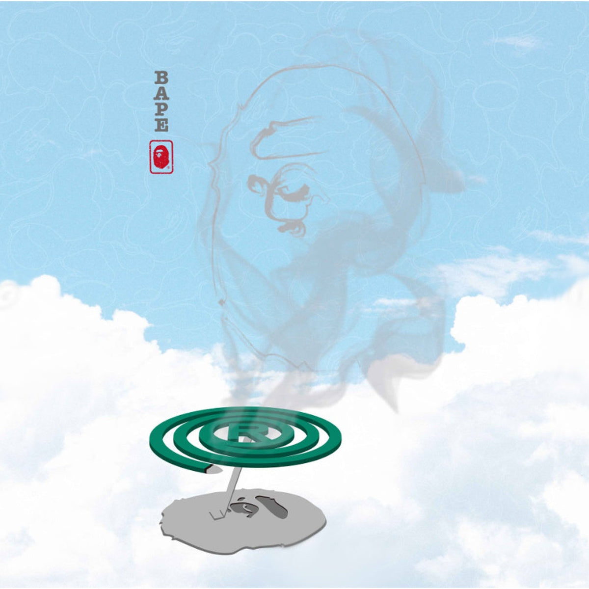 A BATHING APE BAPE MOSQUITO COIL APE HEAD TEE WHITE