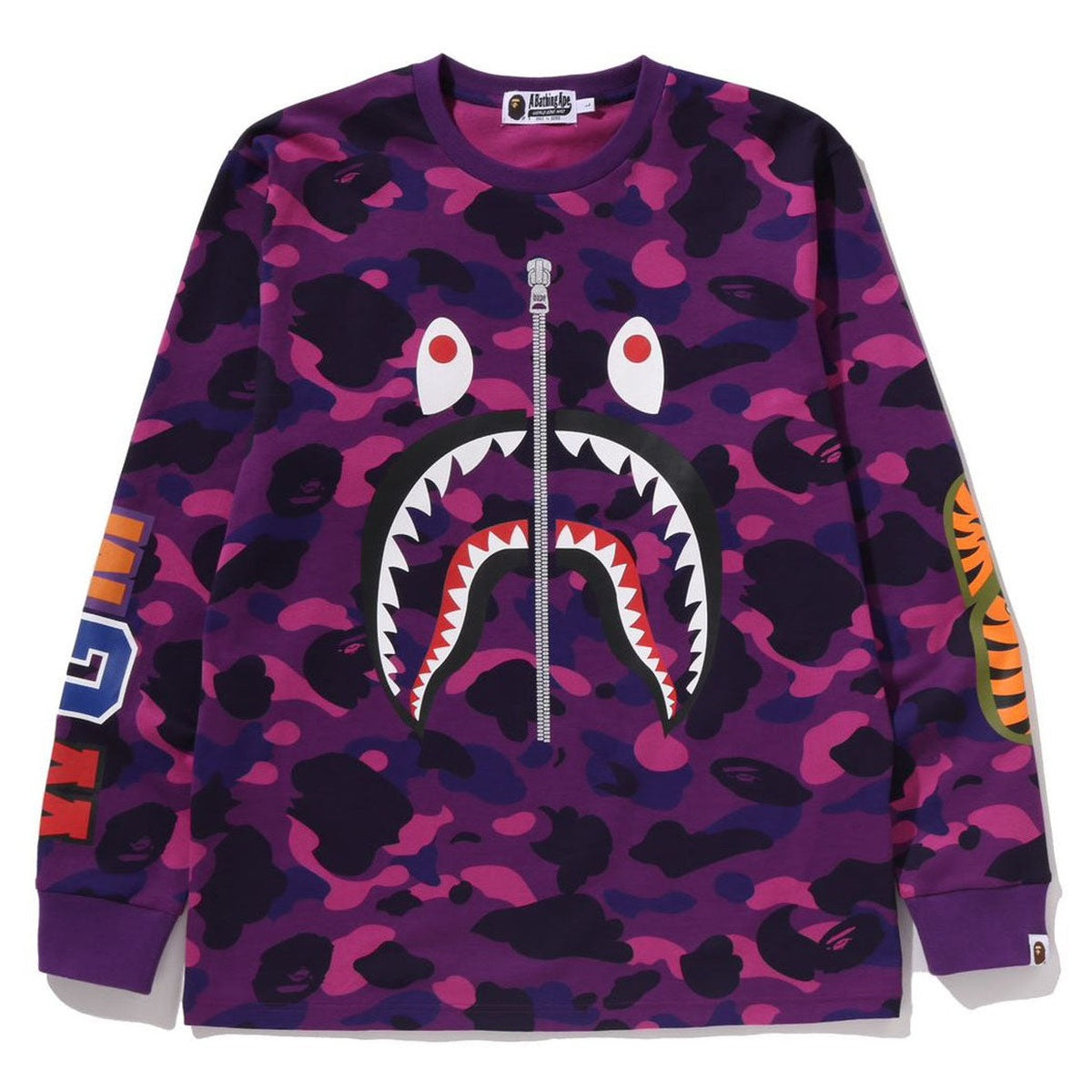 A BATHING APE BAPE COLOR CAMO SHARK L/S TEE PURPLE