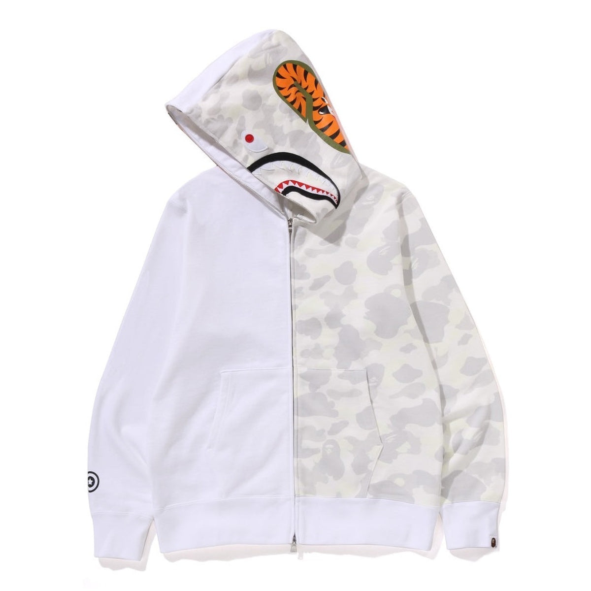 A BATHING APE BAPE CITY CAMO TIGER SHARK FULL ZIP HOODIE WHITE