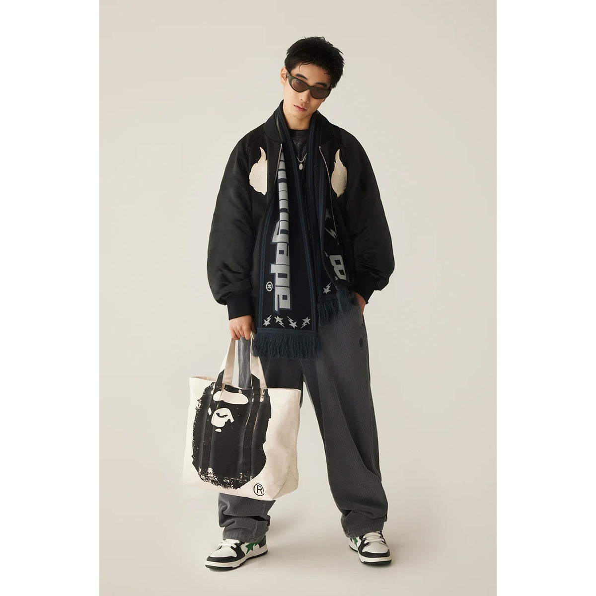 A BATHING APE BAPE BIG APE HEAD TOTE BAG IVORY