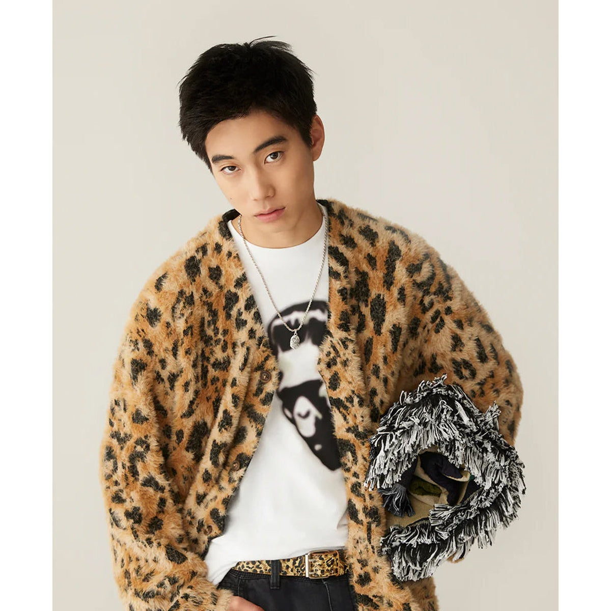 A BATHING APE BAPE WILD LEOPARD PATTERN LEATHER BELT BROWN