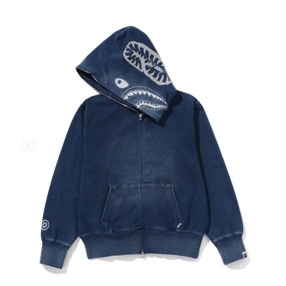 A BATHING APE BAPE Ladies' INDIGO SHARK FULL ZIP HOODIE INDIGO