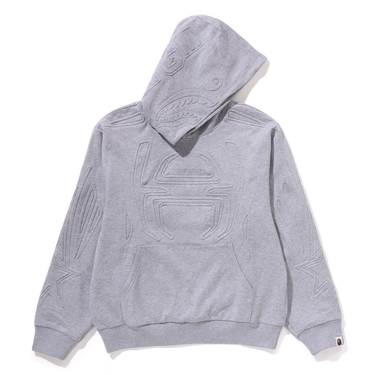 A BATHING APE BAPE PADDED SHARK CROPPED FIT PULLOVER HOODIE GRAY