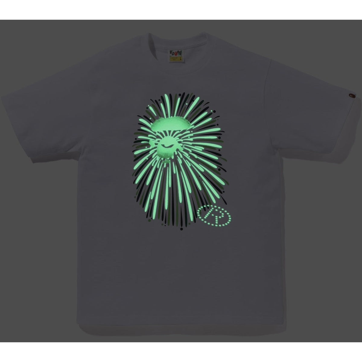 A BATHING APE BAPE APE HEAD FIREWORK TEE #1 WHITE GREEN