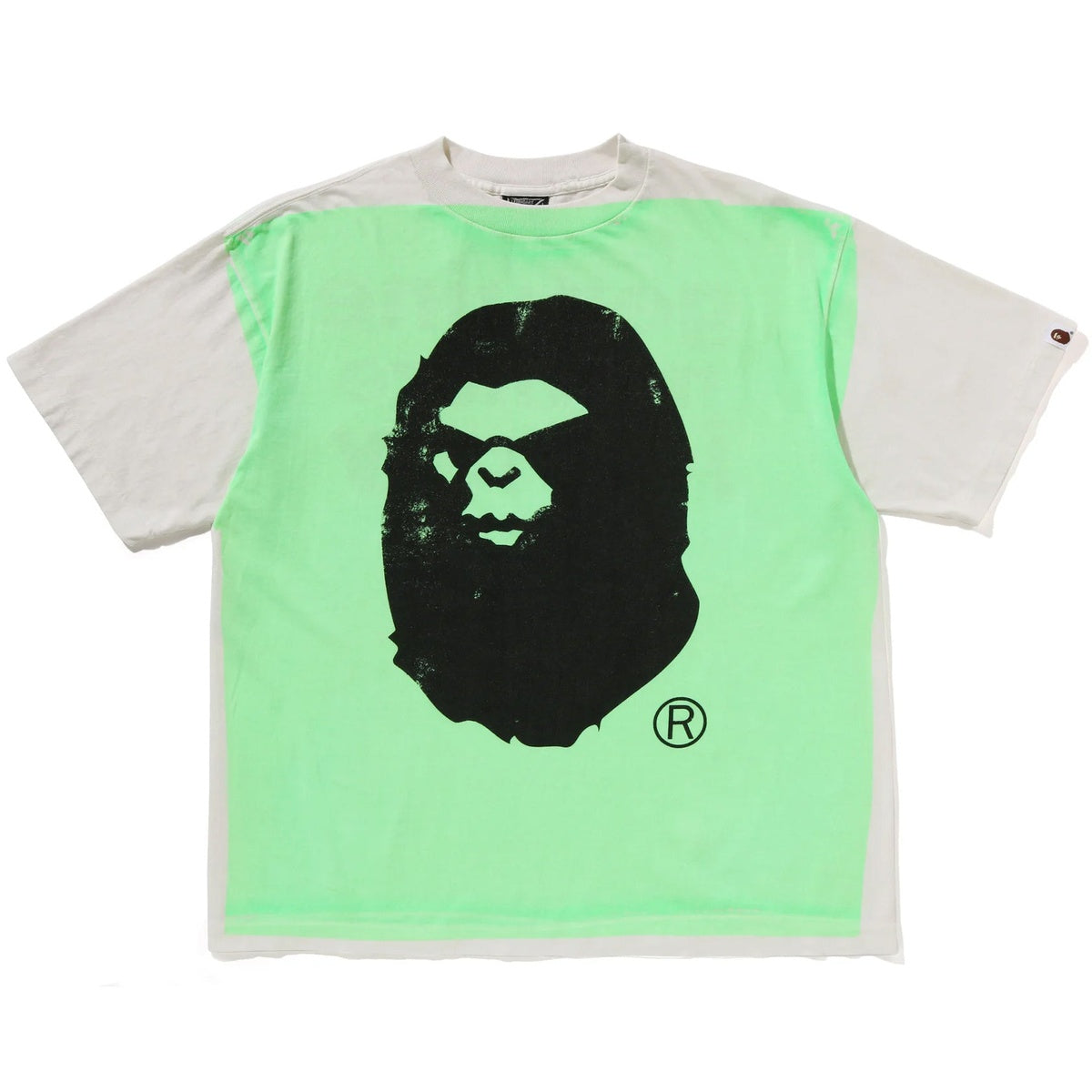 A BATHING APE BAPE SAINT MXXXXXX MAD FACE HANDPRINTING TEE WHITE X GREEN