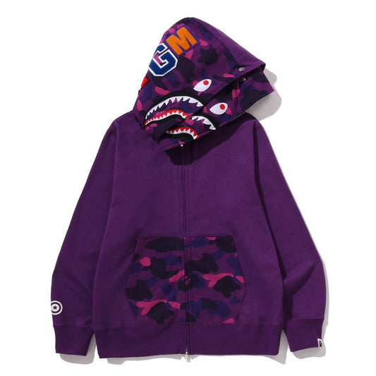 A BATHING APE BAPE COLOR CAMO SHARK FULL ZIP DOUBLE HOODIE PURPLE