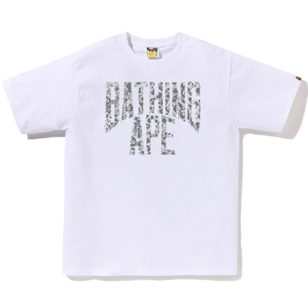 A BATHING APE BAPE WILD LEOPARD PATTERN NYC LOGO TEE WHITE GRAY