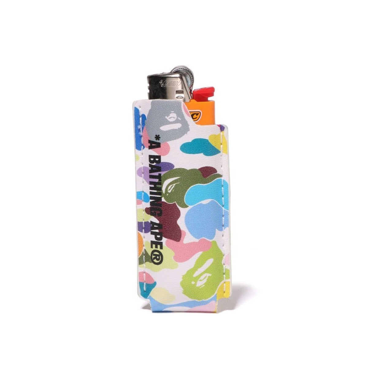 A BATHING APE BAPE MULTI CAMO LEATHER LIGHTER CASE WHITE