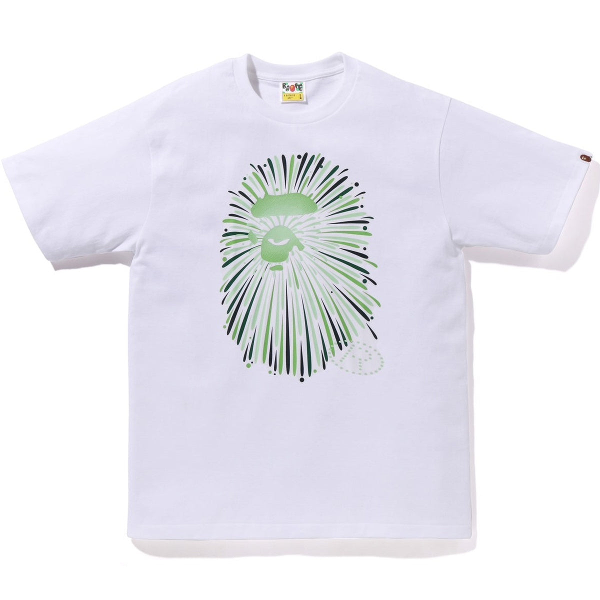 A BATHING APE BAPE APE HEAD FIREWORK TEE #1 WHITE GREEN
