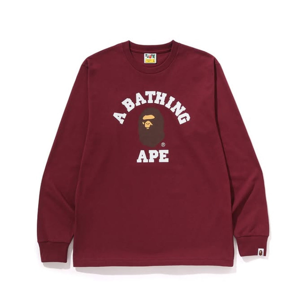 A BATHING APE BAPE COLLEGE L/S TEE BURGUNDY