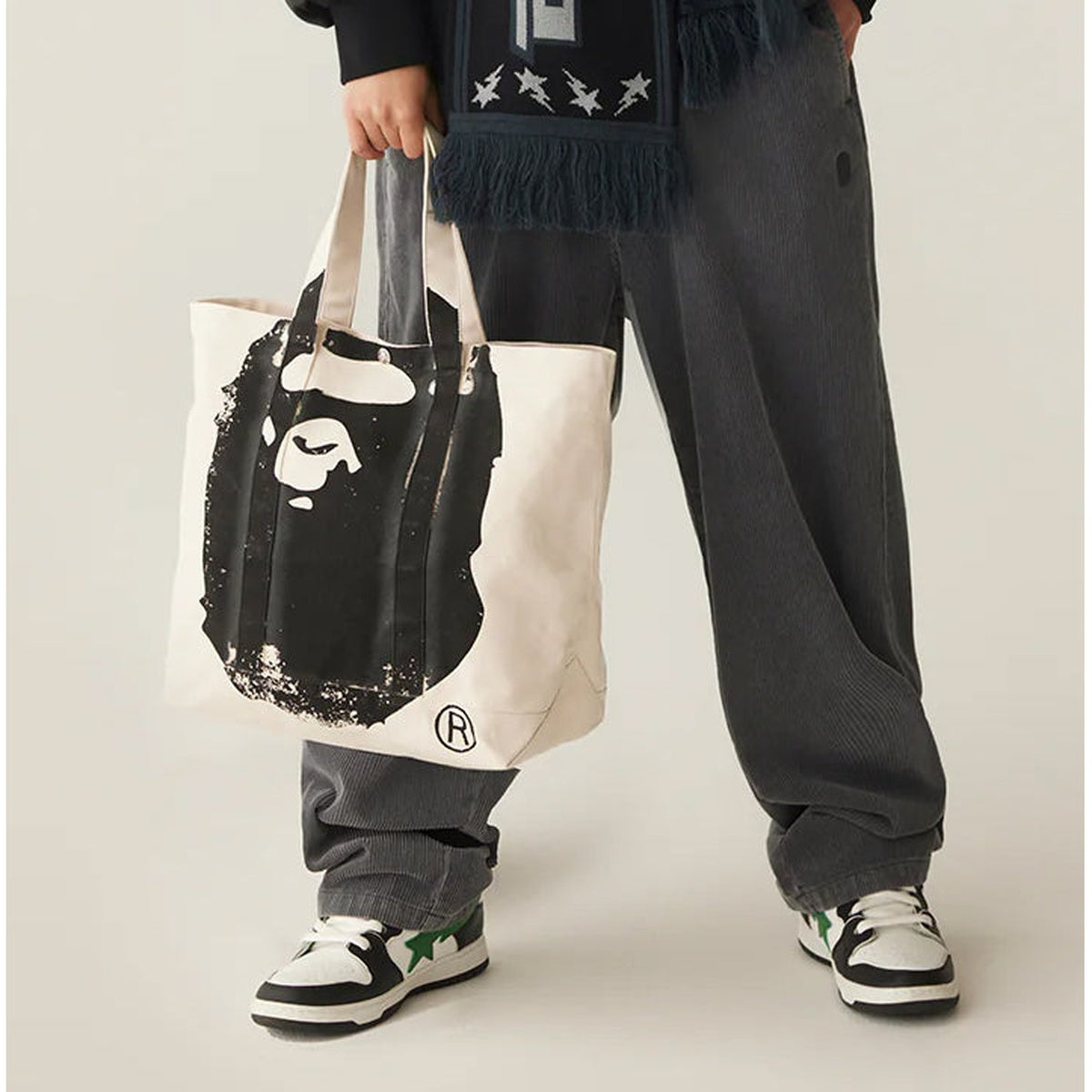 A BATHING APE BAPE BIG APE HEAD TOTE BAG IVORY