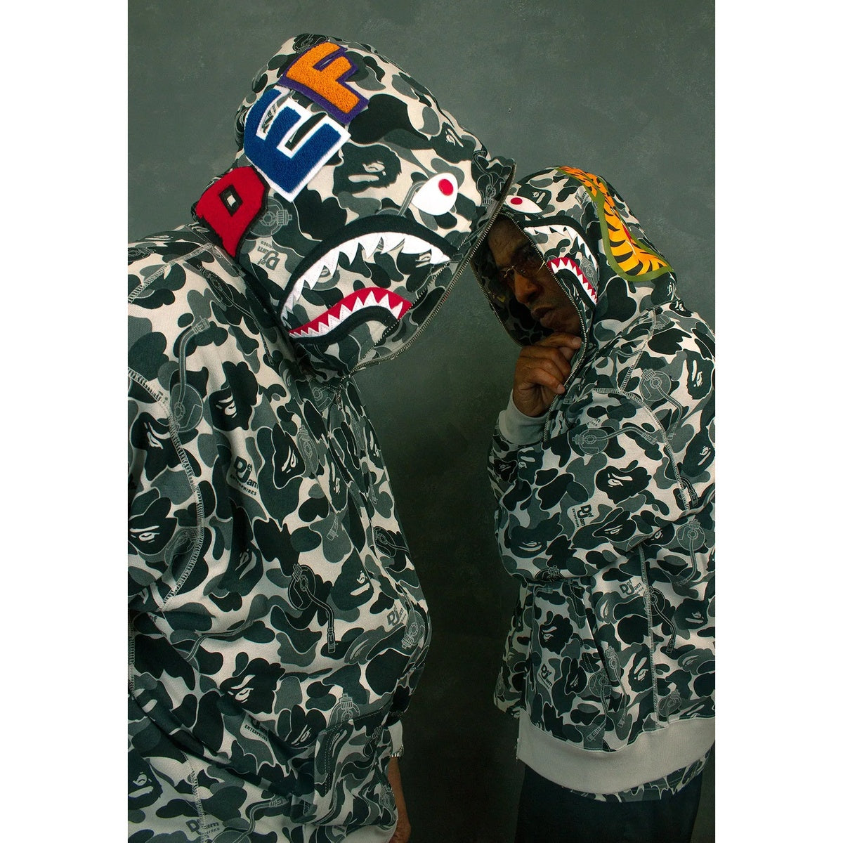 A BATHING APE BAPE DEF JAM CAMO SHARK RELAXED FIT FULL ZIP HOODIE BLACK