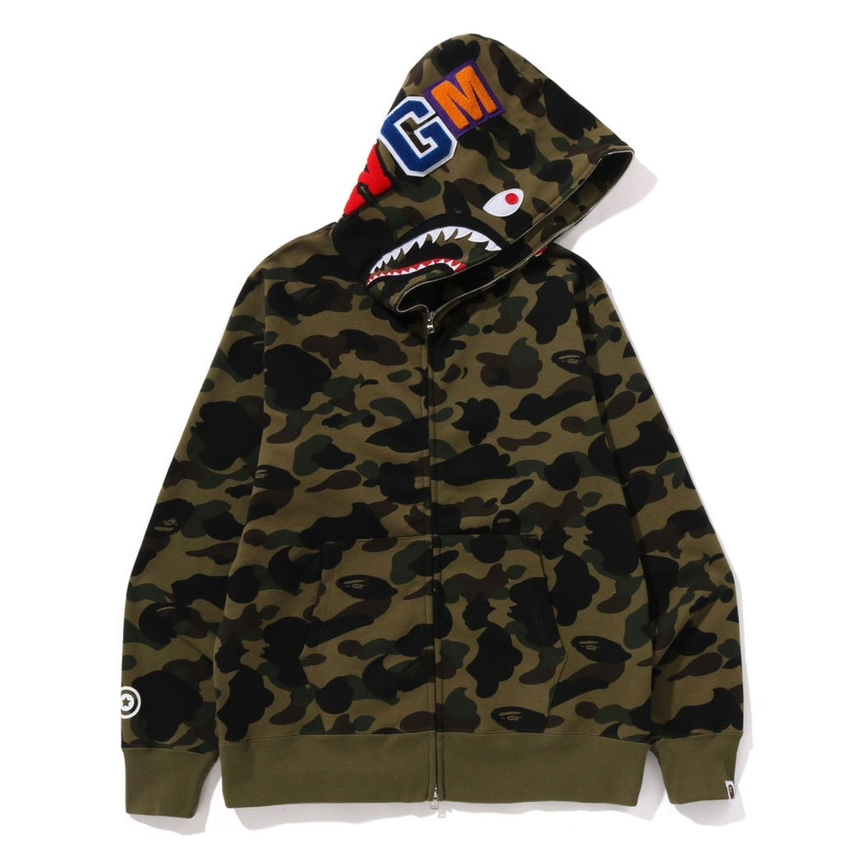 A BATHING APE BAPE 1ST CAMO SHARK FULL ZIP HOODIE GREEN