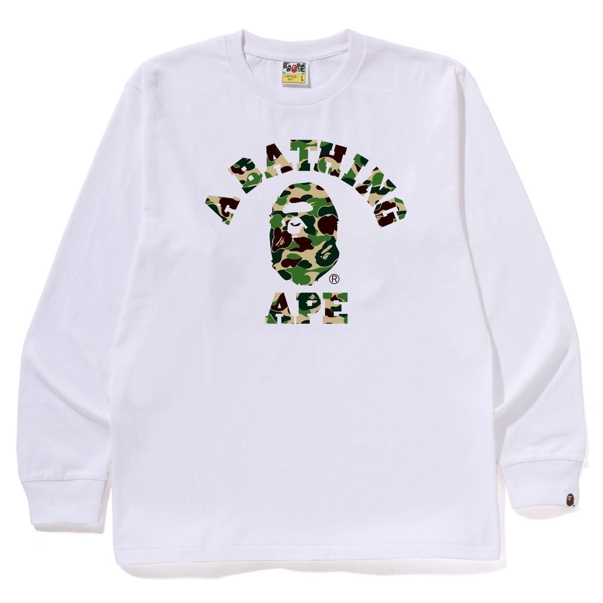 A BATHING APE BAPE ABC CAMO COLLEGE L/S TEE WHITE GREEN – BAPECLUB