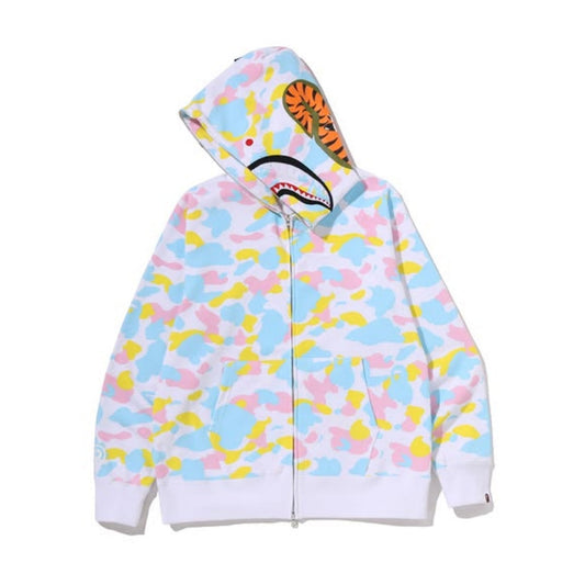 A BATHING APE BAPE MULTI CAMO SHARK FULL ZIP HOODIE WHITE