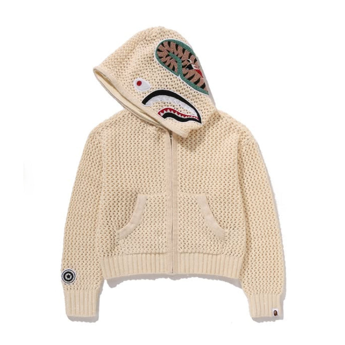A BATHING APE BAPE LADIES' METALLIC CROCHET SHARK FULL ZIP HOODIE IVORY