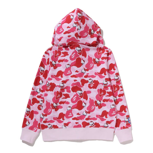A BATHING APE BAPE SANRIO CHARACTERS HELLO KITTY CAMO FULL ZIP HOODIE PINK
