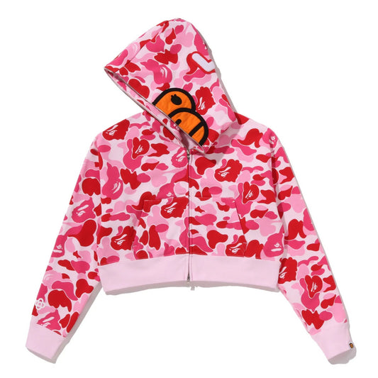 A BATHING APE BAPE LADIES' ABC CAMO BABY LISA CROPPED FULL ZIP HOODIE PINK