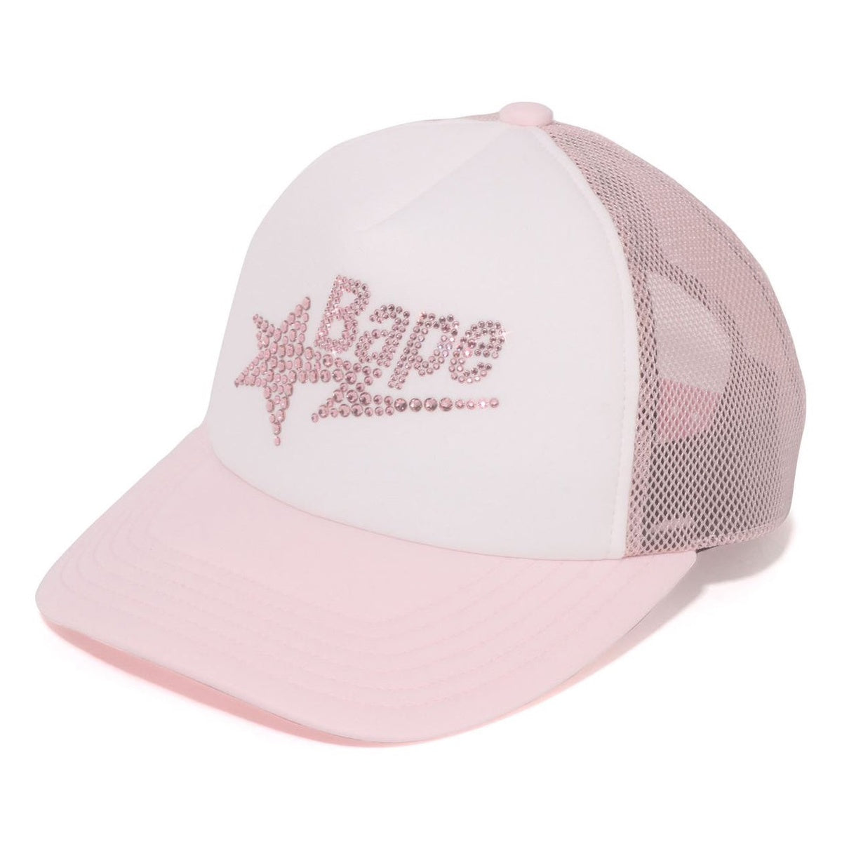 A BATHING APE Ladies' CRYSTAL STONE BAPE STA LOGO MESH CAP PINK