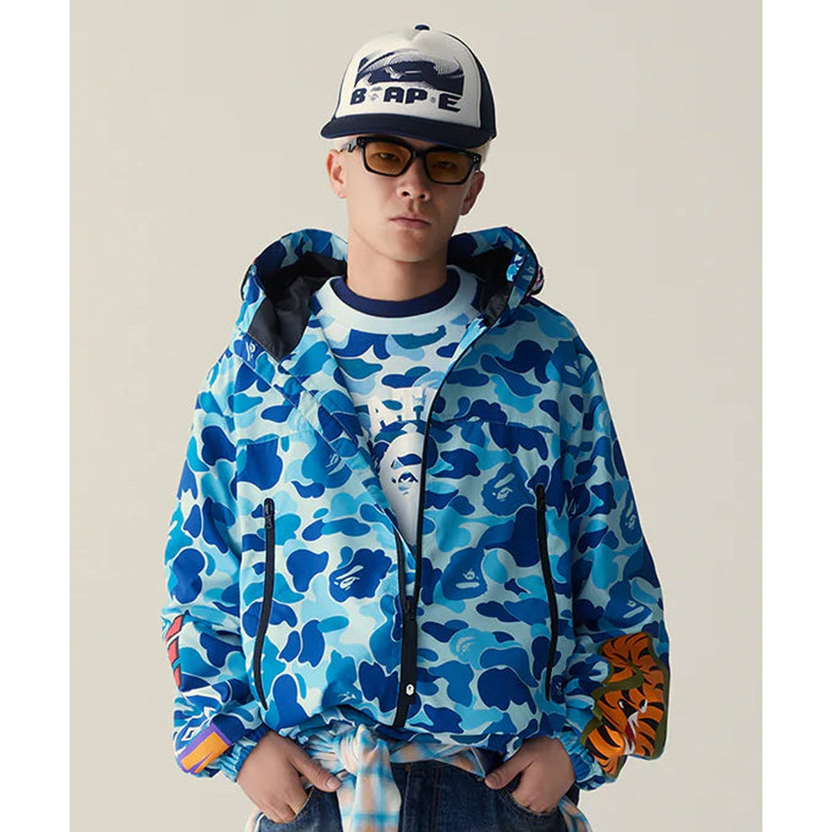 A BATHING APE BAPE ABC CAMO SHARK HOODIE JACKET BLUE