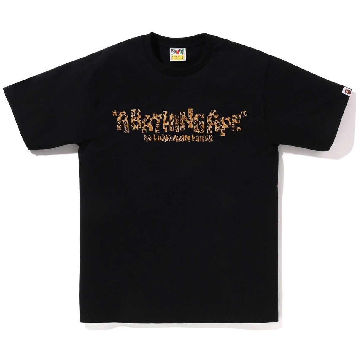 A BATHING APE BAPE WILD LEOPARD PATTERN PRIMITIVE LOGO TEE BLACK